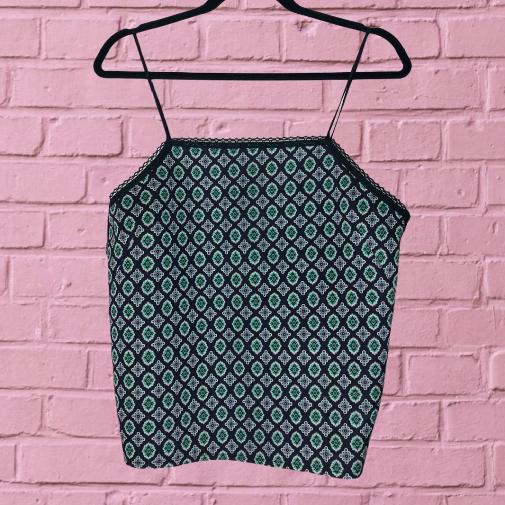 Zara Patterned Print Lace Cami Blouse W&B Collection Medium